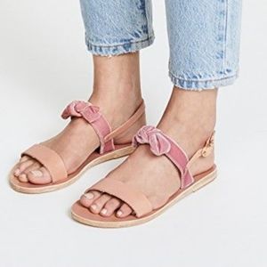 NIB ANCIENT GREEK SANDALS Clio Bow Embellished Velvet Leather Flat Sandals sz 41